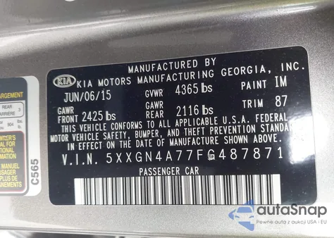 2015 Kia Optima Ex из США, поврежденный, VIN 5XXGN4A77FG487871